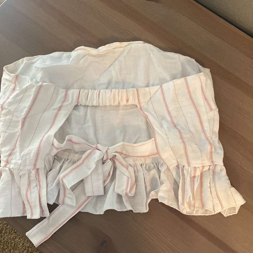 striped pink & white crop strapless top with back bow detail